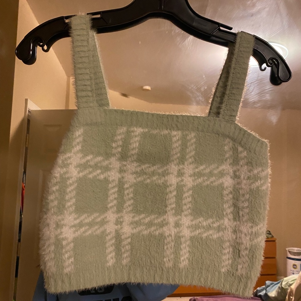 PACSUN: Kendal & Kylie Green Plaid square neck crop top
